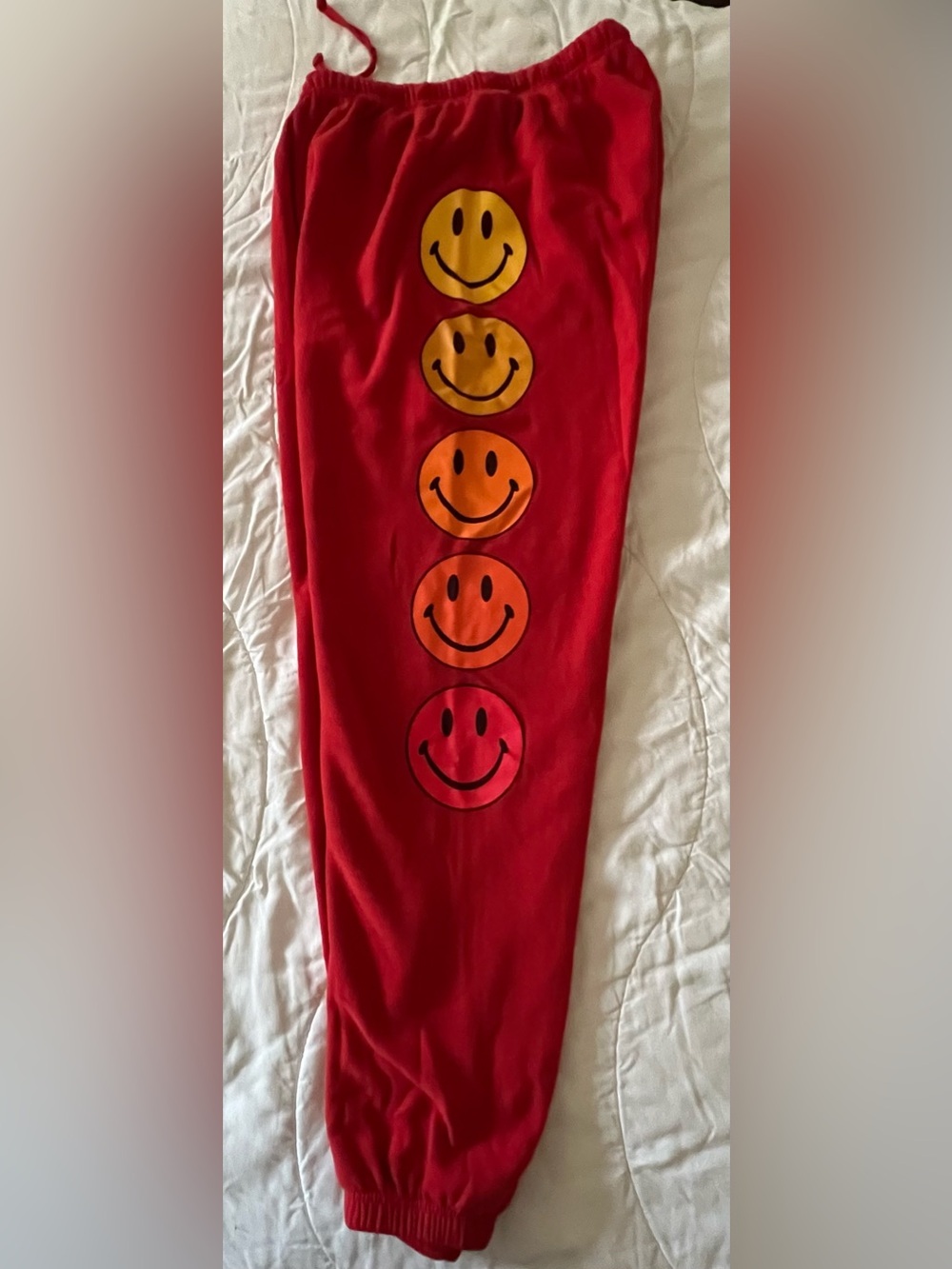 Aviator Nation Red Sweatpants with Smiley Faces